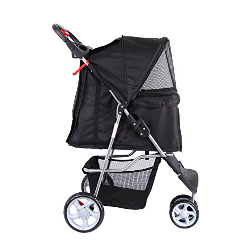 Paneltech Cochecito Plegable Mascotas Cochecitos Perros Carrito de Perro 4 Ruedas Plegable Carro Gatos Mascotas (Negro)