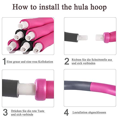 Panngu 8 Secciones Aros de Fitness 1.5kg, Fitness Ejercicio Hula Hoop Desmontable per Perder Peso, Hacer Fina Cintura, 6/7/8 Secciones Partes ensambladas Hula Hoop - Mini Cinta Métrica（Rosa y Blanco）