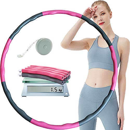 Panngu 8 Secciones Aros de Fitness 1.5kg, Fitness Ejercicio Hula Hoop Desmontable per Perder Peso, Hacer Fina Cintura, 6/7/8 Secciones Partes ensambladas Hula Hoop - Mini Cinta Métrica（Rosa y Blanco）