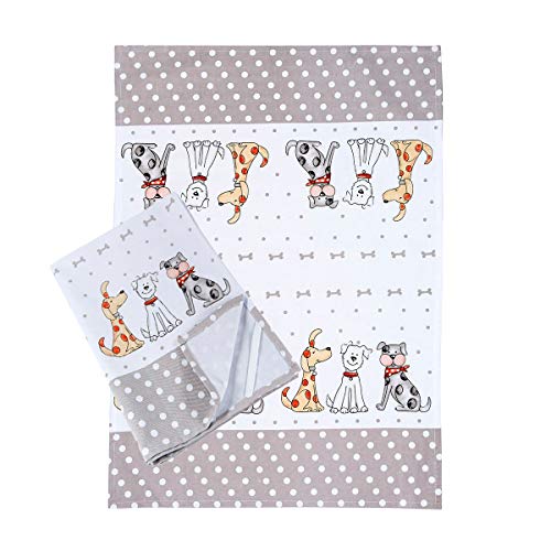 Paño de Cocina (2 Piezas) Lavable a máquina de algodón Cocina Blanca Paños de Cocina Toallas de té Toallas con Lindo diseño de Perro Regalos Amante de los Perros Dog Tea Towel Gift Set