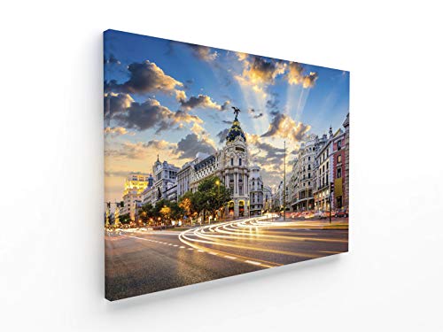 Panorama Lienzo Gran Vía Madrid 100 x 70 cm Impreso en Lienzo Bastidor Cuadros Decoración Salón Cuadros para Dormitorio Cuadros Lienzos Decorativos Cuadros Modernos