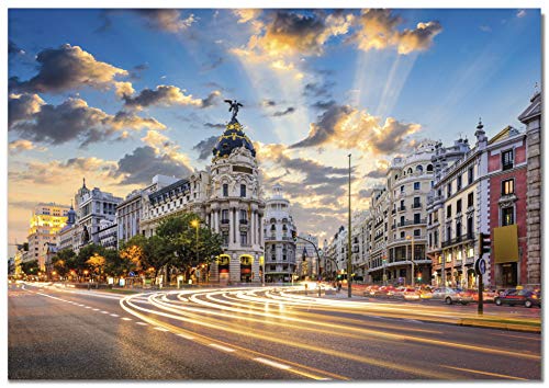Panorama Lienzo Gran Vía Madrid 100 x 70 cm Impreso en Lienzo Bastidor Cuadros Decoración Salón Cuadros para Dormitorio Cuadros Lienzos Decorativos Cuadros Modernos