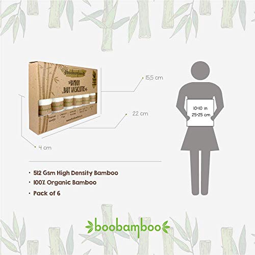 Paños Orgánicos Boobamboo para Bebés y Adultos, 100% Bambú, Set de Toallas de Mano, Blanco, Ultra Suave (512 Gsm), Paquete de 6, Minimalista (25cm x 25 cm)