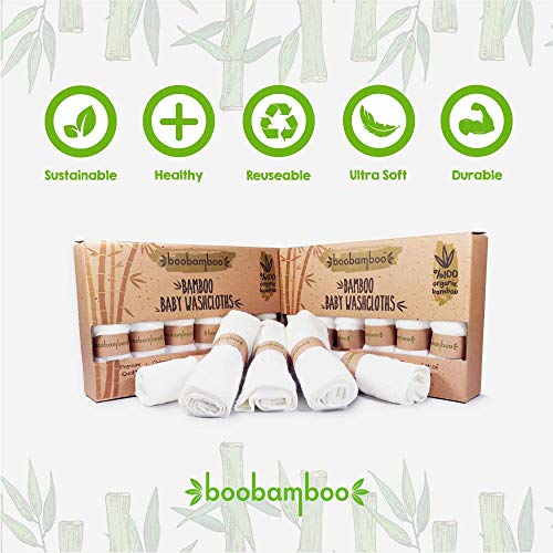 Paños Orgánicos Boobamboo para Bebés y Adultos, 100% Bambú, Set de Toallas de Mano, Blanco, Ultra Suave (512 Gsm), Paquete de 6, Minimalista (25cm x 25 cm)