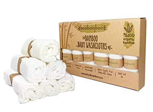 Paños Orgánicos Boobamboo para Bebés y Adultos, 100% Bambú, Set de Toallas de Mano, Blanco, Ultra Suave (512 Gsm), Paquete de 6, Minimalista (25cm x 25 cm)