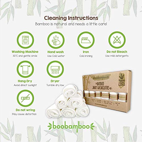 Paños Orgánicos Boobamboo para Bebés y Adultos, 100% Bambú, Set de Toallas de Mano, Blanco, Ultra Suave (512 Gsm), Paquete de 6, Minimalista (25cm x 25 cm)