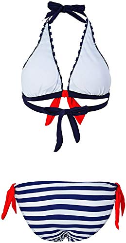PANOZON Mujer Bikinis Sexy Traje de Baño Colgando al Cuello con Dos Colores Opcionales (Small, Azul-3)