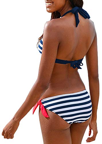 PANOZON Mujer Bikinis Sexy Traje de Baño Colgando al Cuello con Dos Colores Opcionales (Small, Azul-3)