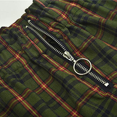 Pantalones con Cremallera a Cuadros SUNNSEAN Pantalones de Cintura Alta para Mujer Pantalones Casuales Slim Fit Pantalones Moda Pantalones Largos Elegantes