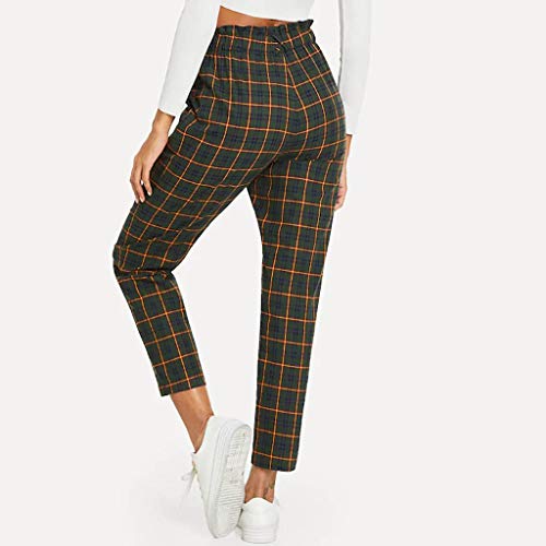 Pantalones con Cremallera a Cuadros SUNNSEAN Pantalones de Cintura Alta para Mujer Pantalones Casuales Slim Fit Pantalones Moda Pantalones Largos Elegantes