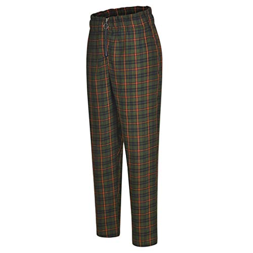 Pantalones con Cremallera a Cuadros SUNNSEAN Pantalones de Cintura Alta para Mujer Pantalones Casuales Slim Fit Pantalones Moda Pantalones Largos Elegantes