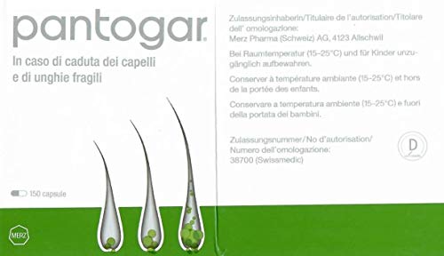 Pantogar® Tratamiento específico contra la pérdida de cabello, para uñas frágiles y para la prevención del cansancio prematuro. - 150 cápsulas - Producción en Suiza o Alemania (150 cápsulas)