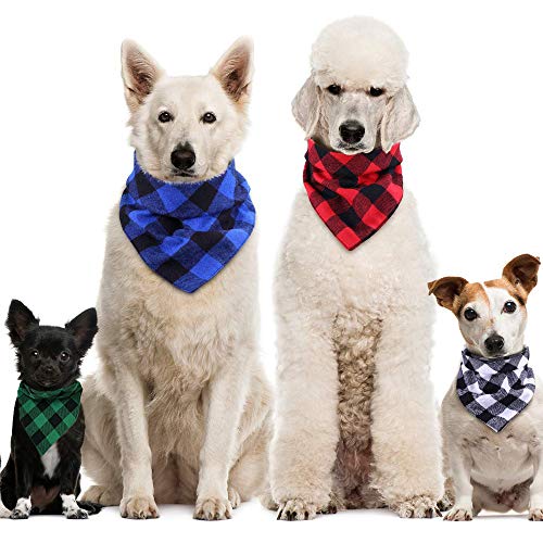 Pañuelos para Perros a Cuadros, Paquete de 4, pañuelos para Perros Lavables de algodón Juego de pañuelos Conjunto de Bufanda Triangular Accesorios para Perros pequeños medianos Grandes Mascotas