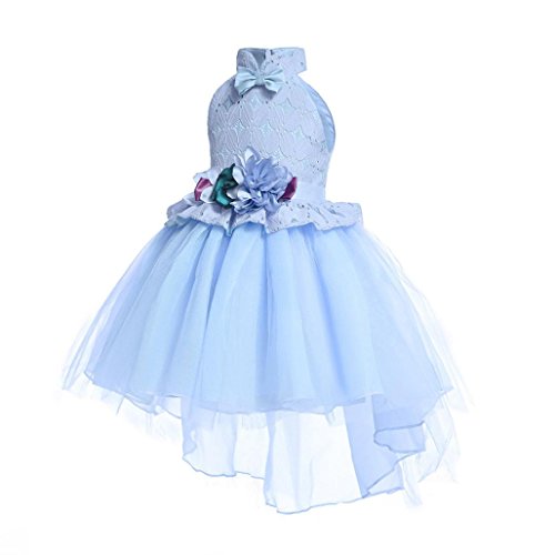PAOLIAN Vestidos de Fiestas para niñas Manga Larga Otoño 2018 Falda mullida Princesa Boda niñas Asimetricas con Bowknot Vestidos Noche Costura Florales Hilado Neto Asimetricas de 2 años - 7 años