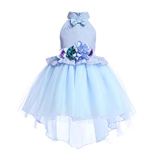 PAOLIAN Vestidos de Fiestas para niñas Manga Larga Otoño 2018 Falda mullida Princesa Boda niñas Asimetricas con Bowknot Vestidos Noche Costura Florales Hilado Neto Asimetricas de 2 años - 7 años