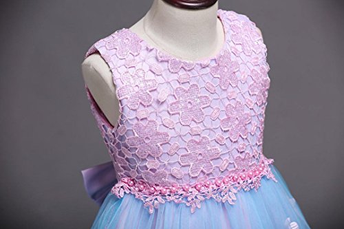 PAOLIAN Vestidos Largos de Fiestas para niñas Manga Larga Otoño 2018 Falda mullida Princesa Boda niñas Asimetricas con Perla Bowknot Costura Florales Vestidos Noche Hilado Neto de 3 años - 7 años