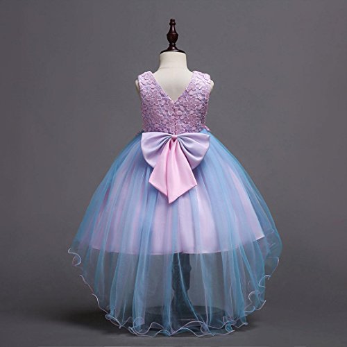 PAOLIAN Vestidos Largos de Fiestas para niñas Manga Larga Otoño 2018 Falda mullida Princesa Boda niñas Asimetricas con Perla Bowknot Costura Florales Vestidos Noche Hilado Neto de 3 años - 7 años