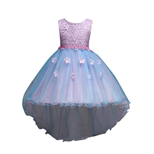 PAOLIAN Vestidos Largos de Fiestas para niñas Manga Larga Otoño 2018 Falda mullida Princesa Boda niñas Asimetricas con Perla Bowknot Costura Florales Vestidos Noche Hilado Neto de 3 años - 7 años