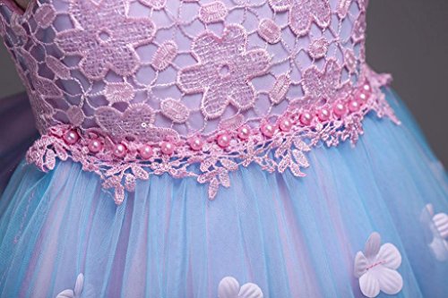 PAOLIAN Vestidos Largos de Fiestas para niñas Manga Larga Otoño 2018 Falda mullida Princesa Boda niñas Asimetricas con Perla Bowknot Costura Florales Vestidos Noche Hilado Neto de 3 años - 7 años