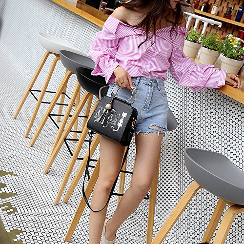 PAOLIAN_Bolsos Bolsos Bandolera de Hombro Crossbody para Mujer Pequeños mano Fiesta Gato Piel Sintético Casual Monedero Para Niña Chicas Jovenes Baratas Escuela Moda Con Borlas (Negro)