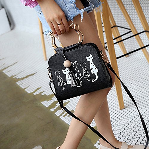 PAOLIAN_Bolsos Bolsos Bandolera de Hombro Crossbody para Mujer Pequeños mano Fiesta Gato Piel Sintético Casual Monedero Para Niña Chicas Jovenes Baratas Escuela Moda Con Borlas (Negro)