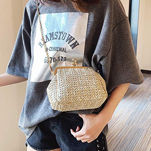 PAOLIAN_Bolsos Bolsos para Mujer de Paja Bandolera Verano Pequeños Hombro Mujer Baratos Playa Shoulder Crossbody Bolso Cesta Cubo de Correa de cadena Monedero Juveniles