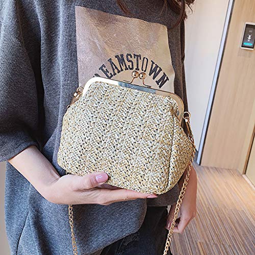 PAOLIAN_Bolsos Bolsos para Mujer de Paja Bandolera Verano Pequeños Hombro Mujer Baratos Playa Shoulder Crossbody Bolso Cesta Cubo de Correa de cadena Monedero Juveniles