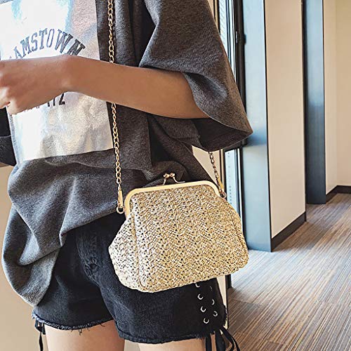PAOLIAN_Bolsos Bolsos para Mujer de Paja Bandolera Verano Pequeños Hombro Mujer Baratos Playa Shoulder Crossbody Bolso Cesta Cubo de Correa de cadena Monedero Juveniles