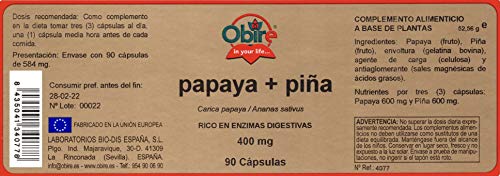 Papaya + piña 400 mg. 90 cápsulas