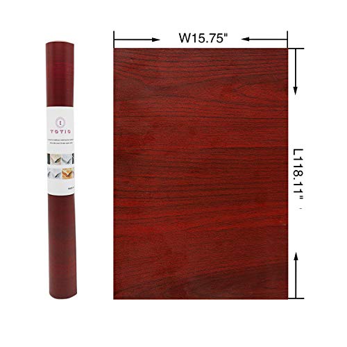Papel de contacto de grano de madera, color rojo y marrón 15.75" x 118.11" vinilo adhesivo decorativo para muebles, película de vinilo, madera, parte trasera adhesiva, plástico y textura de cerezo