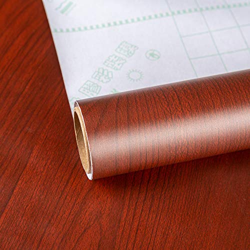 Papel de contacto de grano de madera, color rojo y marrón 15.75" x 118.11" vinilo adhesivo decorativo para muebles, película de vinilo, madera, parte trasera adhesiva, plástico y textura de cerezo