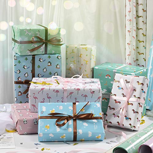 Papel Para Envolver Regalos, GuKKK 10 Hojas Papel de Regalo + 2 Rollo de Cinta, Niños Niñas Cumpleaños Papel Regalo, para Cumpleaños, San Valentín, Día De Fiesta, Baby Shower, Navidad(70 x 50cm)