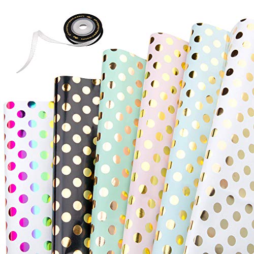 Papel Para Envolver Regalos, GuKKK 6 Hojas Papel de Regalo + 1 Rollo de Cinta, Niños Niñas Cumpleaños Papel Regalo, para Cumpleaños, San Valentín, Día De Fiesta, Baby Shower, Navidad(70 x 50cm)