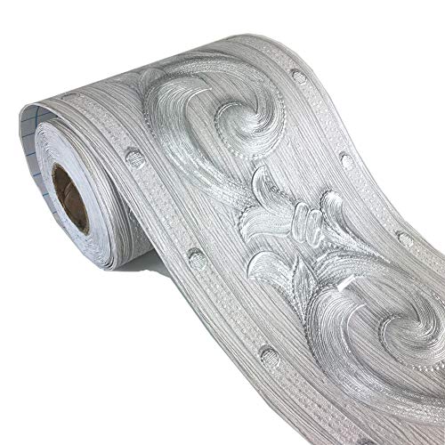 Papel pintado 3D de color gris con diseño de flores, autoadhesivo, impermeable, para baño, sala de estar, cocina, pared de 10 cm por 5 metros