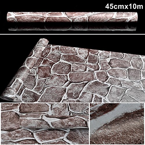 Papel pintado autoadhesivo efecto piedra decoración para muebles dormitorio sala de estar oficina gris