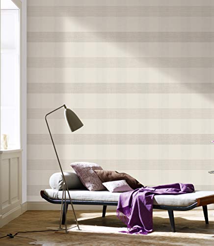 Papel pintado con rayas, lineal, moderno, arquitectónico, para salón, dormitorio o pasillo, color beige, crema y plateado, efecto fabricado en Alemania - 10,05mx0,53m