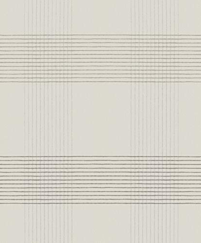 Papel pintado con rayas, lineal, moderno, arquitectónico, para salón, dormitorio o pasillo, color beige, crema y plateado, efecto fabricado en Alemania - 10,05mx0,53m