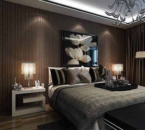 Papel Pintado No Tejido Moderno Simple - La imitación paja llanura,0.53x9.5m Marrón Oscuro para Dormitorio Salón Fondo De Tv De Pasillo De Habitación Infantil