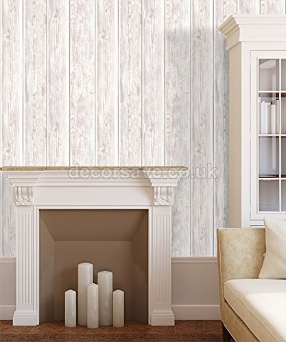 Papel pintado no tejido UGEPA miniatura de madera, blanco, J86807