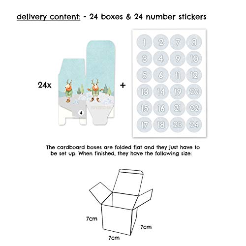 Papierdrachen 24 cajitas de Calendario de Adviento- Motivo Pueblo navideño con Renos/muñecos de Nieve. - para Rellenar - Navidad 2018