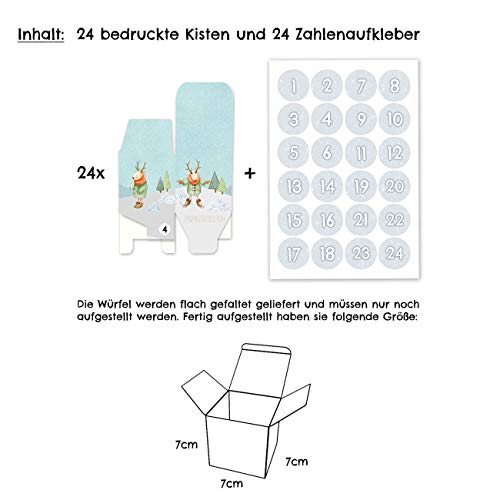 Papierdrachen 24 cajitas de Calendario de Adviento- Motivo Pueblo navideño con Renos/muñecos de Nieve. - para Rellenar - Navidad 2018