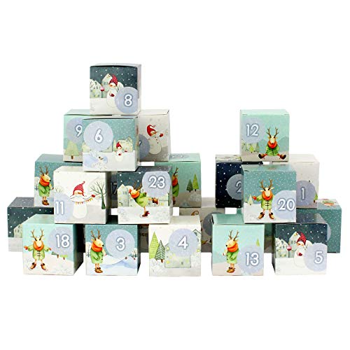 Papierdrachen 24 cajitas de Calendario de Adviento- Motivo Pueblo navideño con Renos/muñecos de Nieve. - para Rellenar - Navidad 2018
