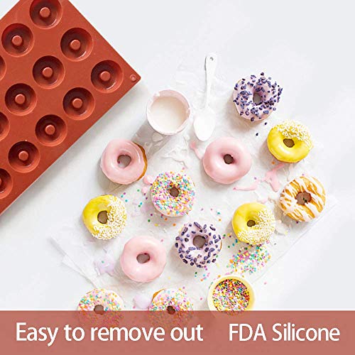 Paquete de 2 moldes de silicona para rosquillas, bandeja antiadherente para hornear Recipiente resistente al calor para bizcochos de bizcochos de pastelería Muffins (8 cavidades y 18 cavidades)