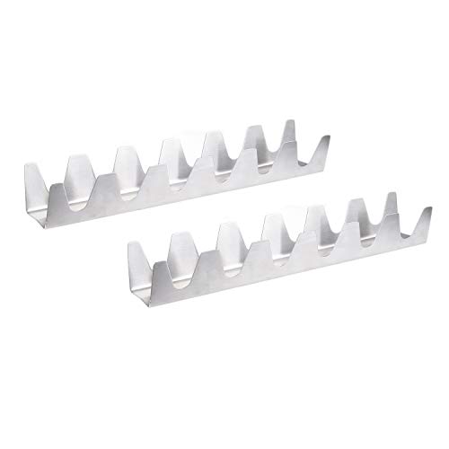 Paquete de 2 Soportes para Tacos de Acero Inoxidable Kare & Kind – Cada Rejilla Soporta hasta 6 Tacos Cada Uno – Seguro para el Horno, Parrilla y Lavavajillas – Tacos Suaves, Tortillas, Burritos