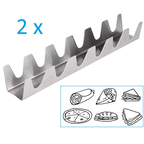 Paquete de 2 Soportes para Tacos de Acero Inoxidable Kare & Kind – Cada Rejilla Soporta hasta 6 Tacos Cada Uno – Seguro para el Horno, Parrilla y Lavavajillas – Tacos Suaves, Tortillas, Burritos