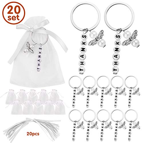 Paquete de 20 regalos para invitados de boda, diseño de Angle Danke Style, llavero con cordón, bolsa para dulces, regalo de boda para invitados, decoración rústica de boda, fiesta,regalo de veneno