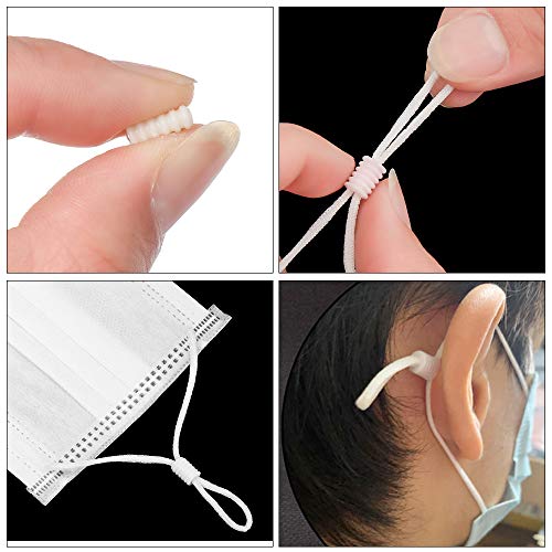 Paquete de 200 silicona para tope de cordón antideslizante para tiras elásticas, correa elástica suave de 10 metros de forma plana para cordón elástica oreja