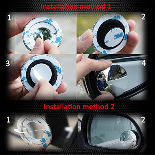 Paquete de 4 espejos para retrovisor, con rotación de 360º y oscilación ajustables, forma de abanico y forma redonda sin marco de 5 cm con cristal convexo de alta definición