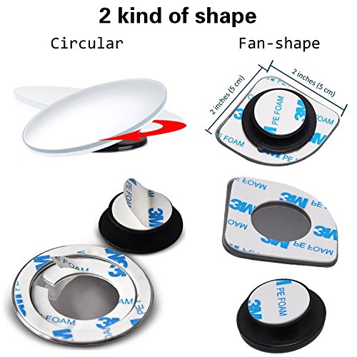 Paquete de 4 espejos para retrovisor, con rotación de 360º y oscilación ajustables, forma de abanico y forma redonda sin marco de 5 cm con cristal convexo de alta definición