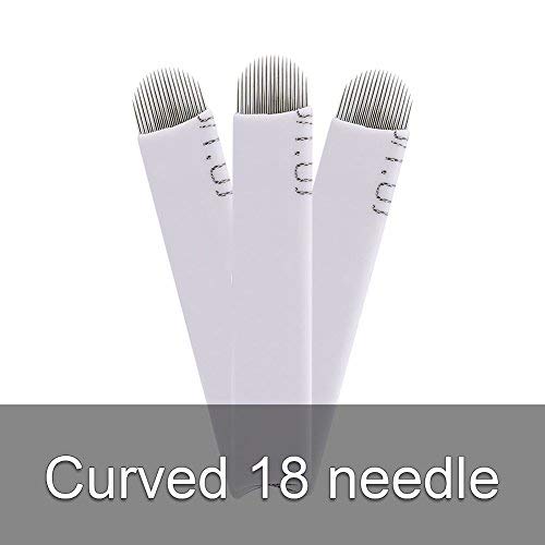 Paquete de 50 agujas para tatuaje de cejas curvadas Agujas para tatuaje con aguja Microblading de 18 agujas Cuchillas desechables para maquillaje permanente de cejas